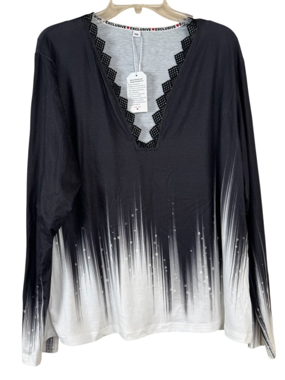 Made with Love NEW Black White Blouse Women's XXL Deep V Neck Office Lightweight